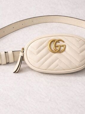 Gucci Cream Quilted GG Marmont Leather Crossbody Belt Bag
